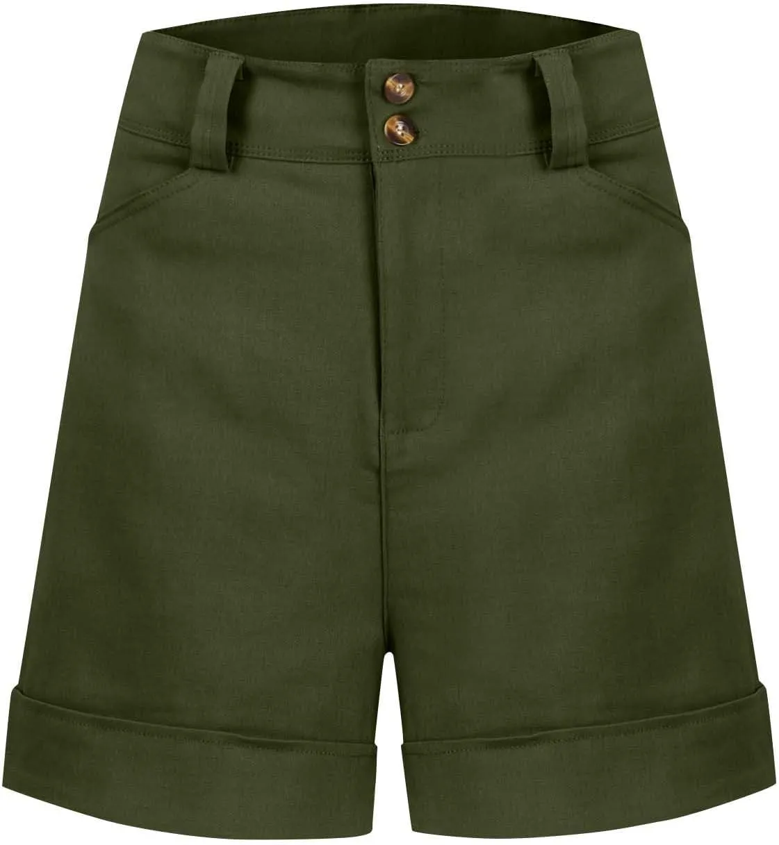 Women Stretch Twill Shorts Casual High Waisted Summer Shorts Folded Hem Chino Shorts Bermuda Shorts with Pockets