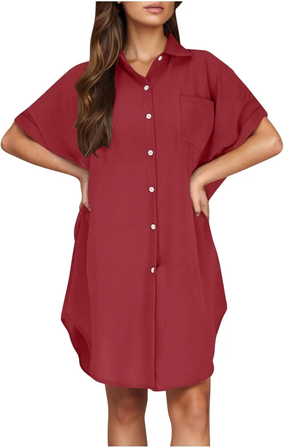Women Summer Dress Cotton Linen Shirt Dresses Button Down Tunic Beach Cover Up Sundress Solid Lapel Baggy Dresses