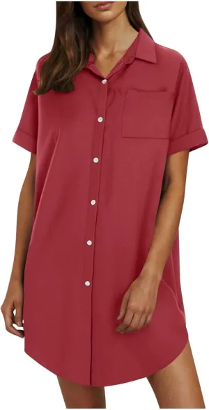 Women Summer Dress Cotton Linen Shirt Dresses Button Down Tunic Beach Cover Up Sundress Solid Lapel Baggy Dresses
