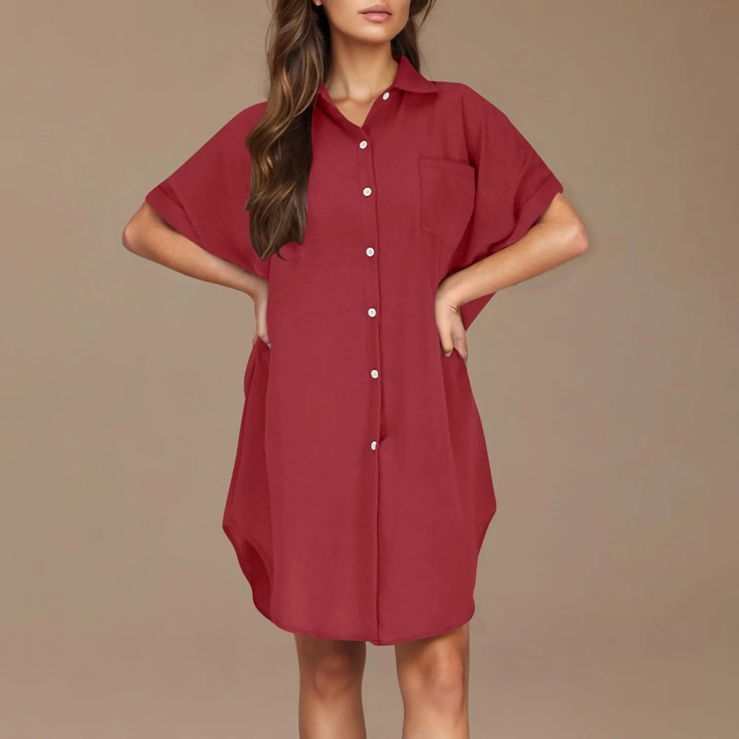 Women Summer Dress Cotton Linen Shirt Dresses Button Down Tunic Beach Cover Up Sundress Solid Lapel Baggy Dresses