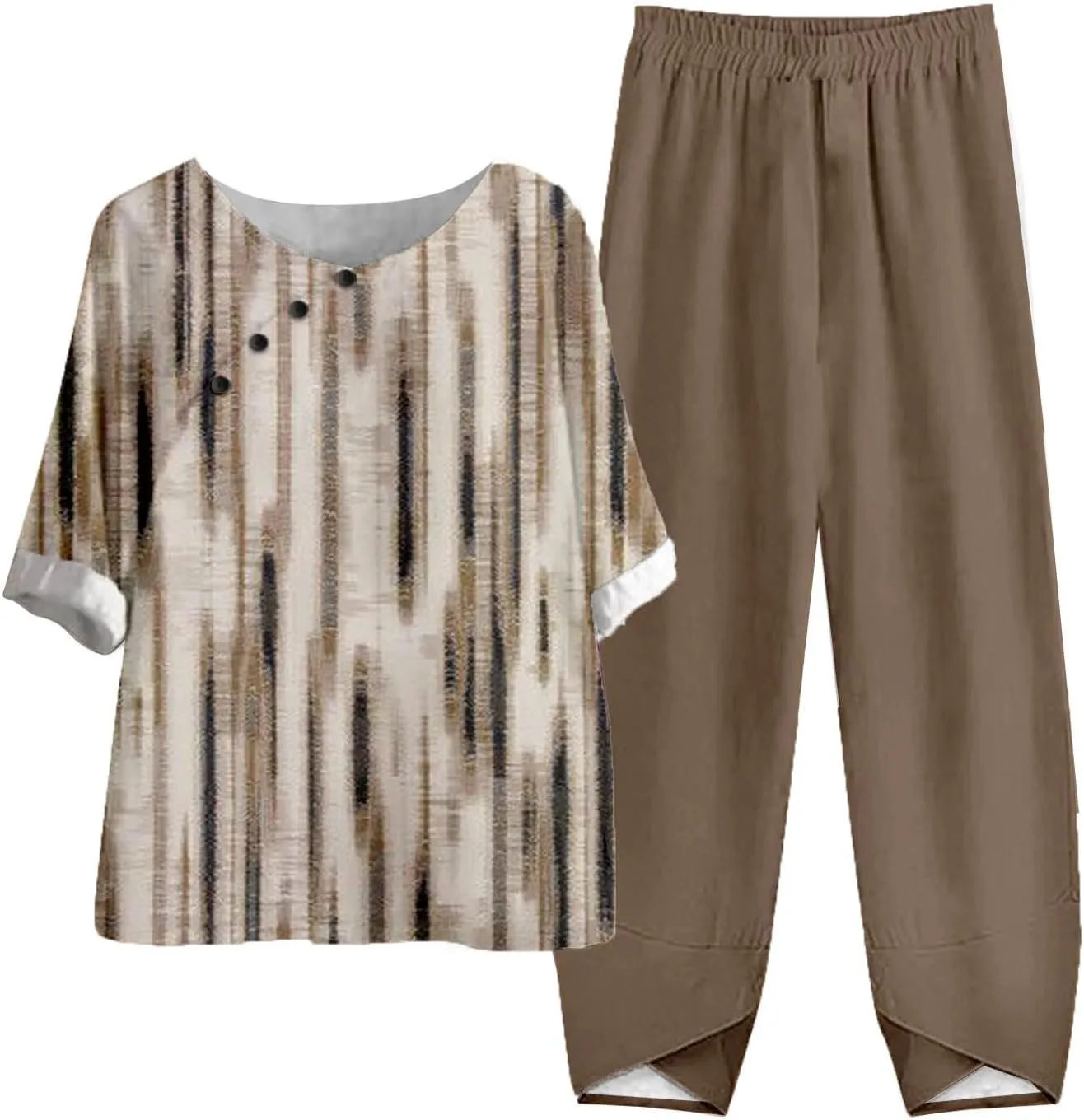 Women Two Pieces Summer Outfits Sets Casual 2024 Trendy Linen 2 Piece Top and Capris Pants Set with Pockets