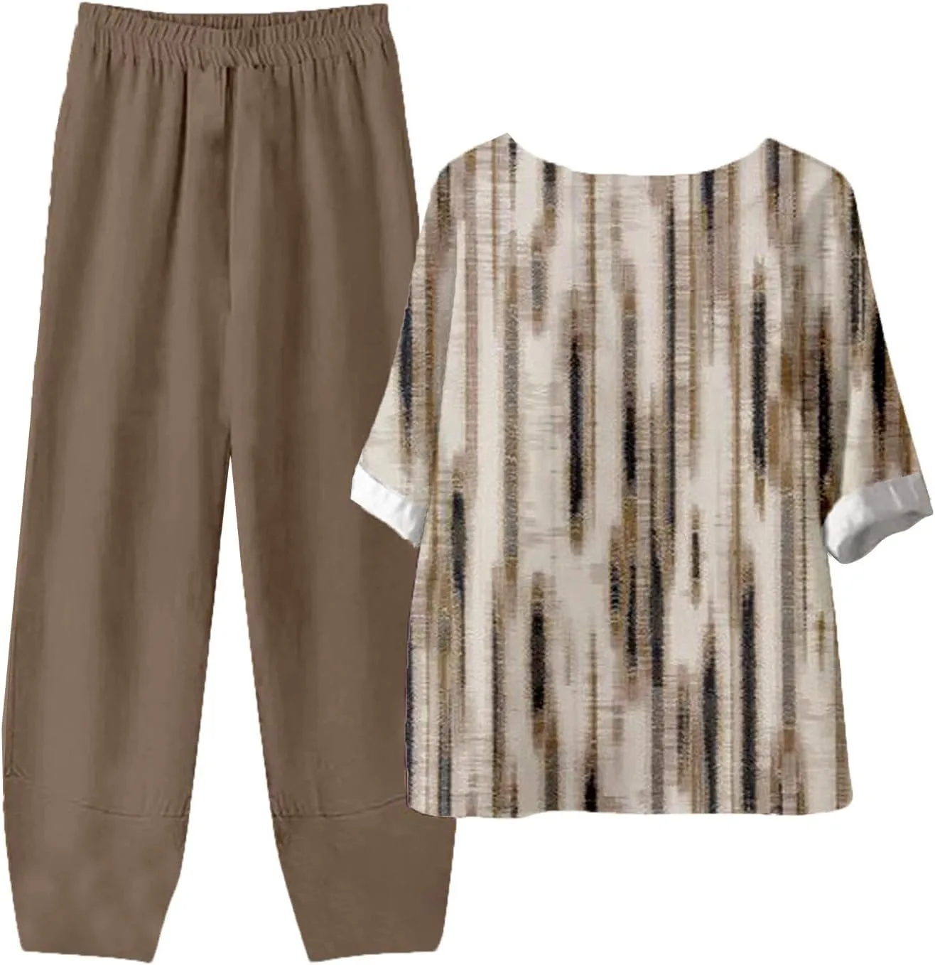 Women Two Pieces Summer Outfits Sets Casual 2024 Trendy Linen 2 Piece Top and Capris Pants Set with Pockets