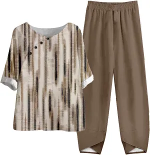 Women Two Pieces Summer Outfits Sets Casual 2024 Trendy Linen 2 Piece Top and Capris Pants Set with Pockets