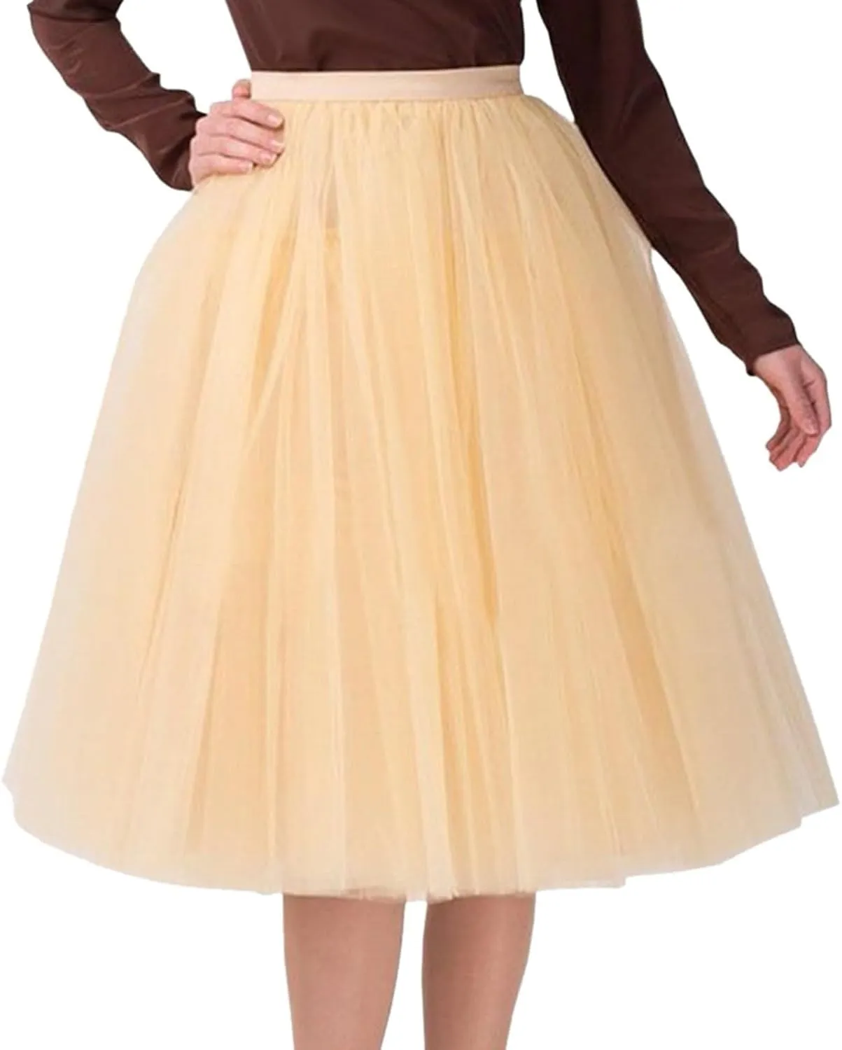 Women's 1950s Petticoat Skirts Tulle Midi Knee Length Skirt Costume Pleated Tulle Petticoat Tutu Puffy Tutu Skirt