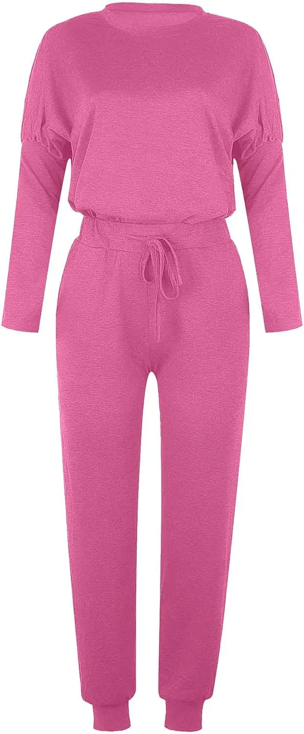 Womens 2 Piece Lounge Set Soft Loose Fit Solid Color Sweatsuits Crewneck Long Sleeve Pullovers Casual Size Tracksuit