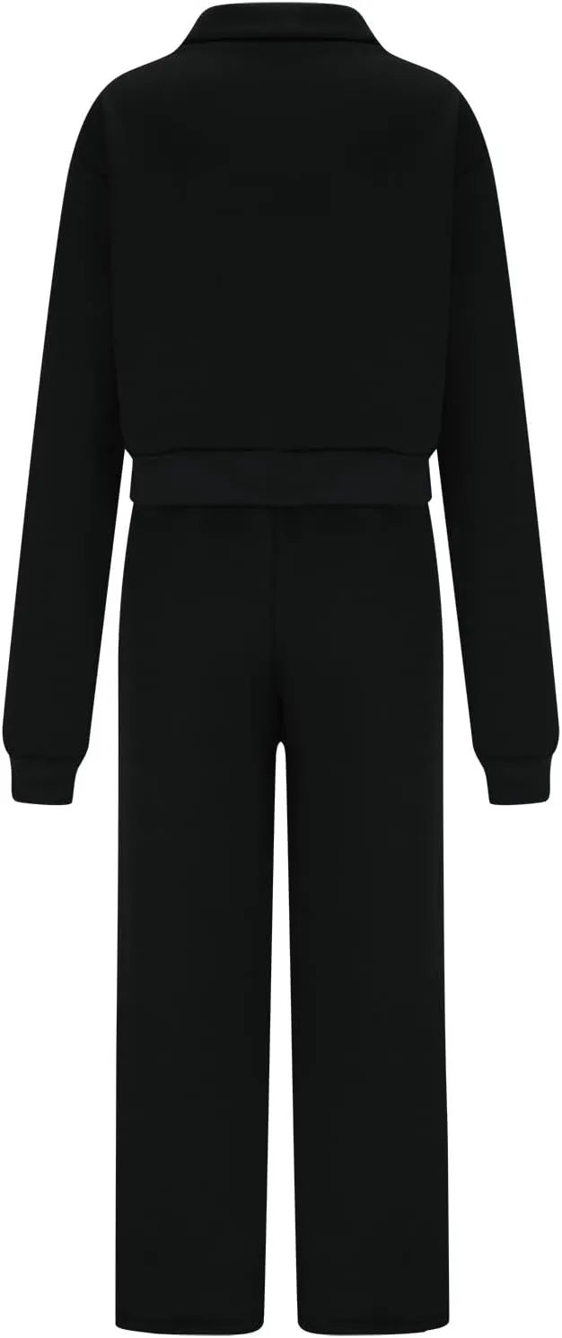 Women's 2 Piece Outfits Casual Lapel Half Zip Sweatshirts and Wide Leg Pants Tracksuit Sets Oversized Lounge Set 2025
