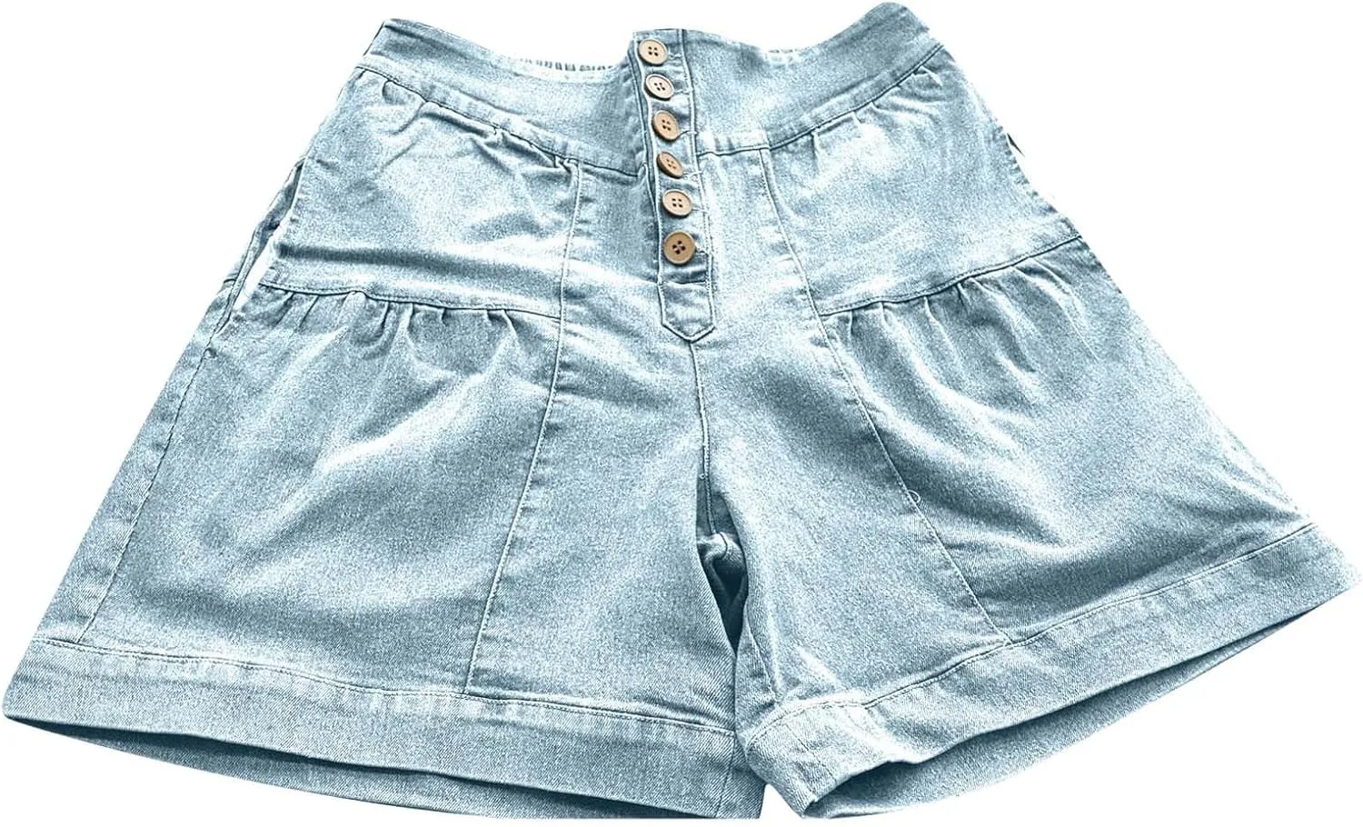 Women's 2025 Denim Shorts Casual Summer High Waisted Wide Leg Buttons Pleated Ruffle Jean Shorts Flowy Blue Skort