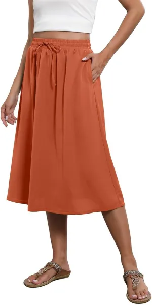 Women's Beach Vacation Clothes Casual Loose Trendy Elastic High Waist Floral Print Bohemian Maxi Skirts 2025, S-2XL