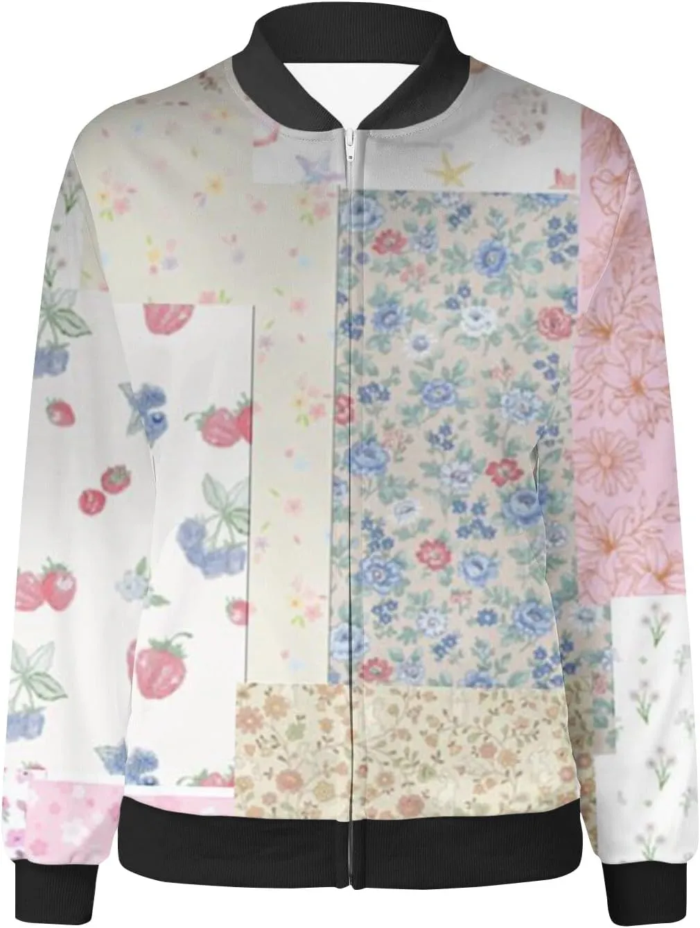 Women's Bomber Jacket 2024 Square Thin Pocket Jacket Blouse Coat Baseball Women's Casual Floral Zip Up Bomber Jacket