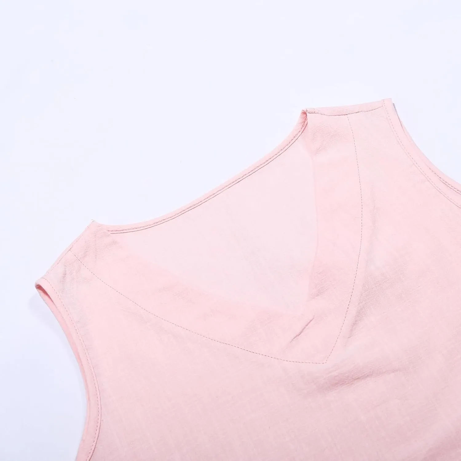 Women's Button Down Shirts Linen Roll Up Cuffed Sleeve V Neck Beach Shirt Casual Loose Solid Blouse Tops