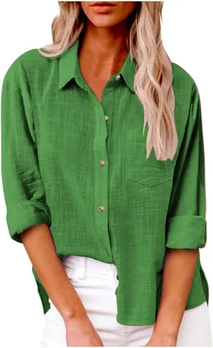 Women's Button Down Shirts Sleeve Down Christmas Fall Jacket Rolled Cuffed Short Sleeve Blouse Long Button Down