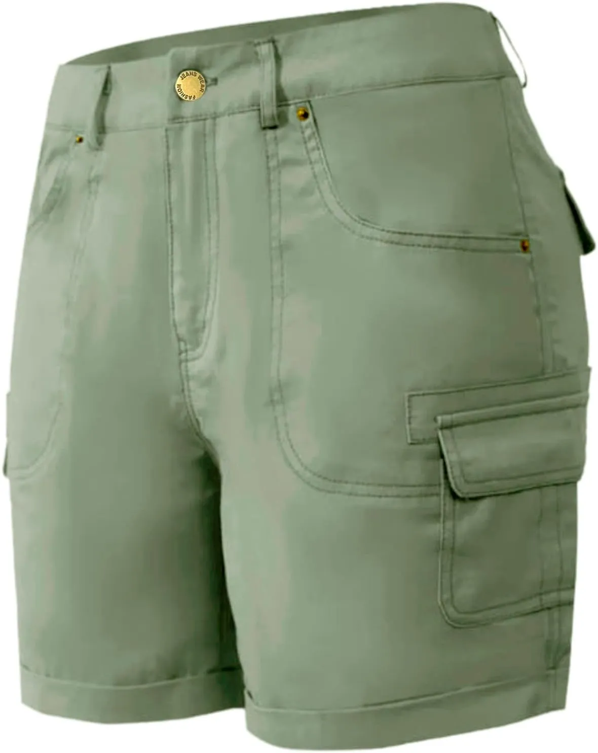 Women's Cargo Shorts Summer High Waisted Cuffed Front Seam Military Shorts Dressy Casual Hiking Short with Pockets