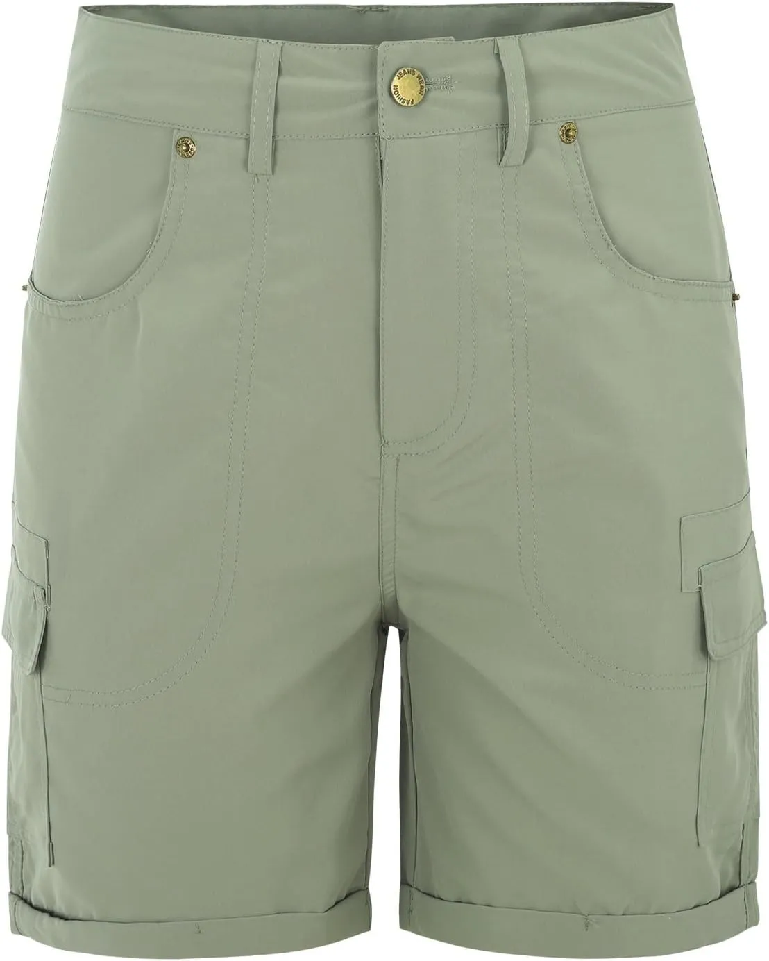 Women's Cargo Shorts Summer High Waisted Cuffed Front Seam Military Shorts Dressy Casual Hiking Short with Pockets