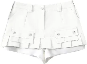 Womens Cargo Skirt Low Waist Y2K Short Denim Jean Mini Pleated Skirt Fashion Summer Hot Button Cargo Skirt with Pocket