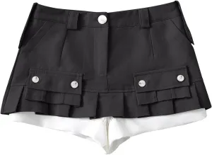 Womens Cargo Skirt Low Waist Y2K Short Denim Jean Mini Pleated Skirt Fashion Summer Hot Button Cargo Skirt with Pocket