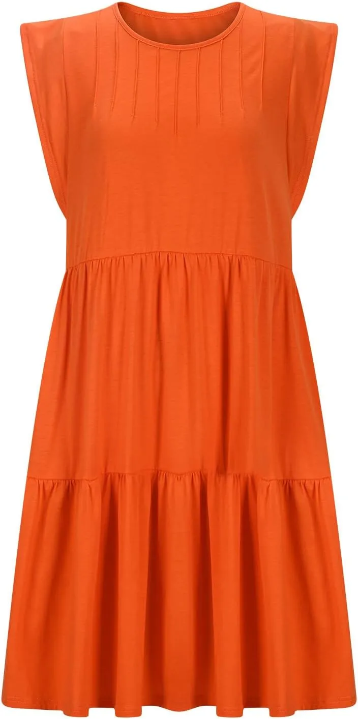 Women's Casual Dresses Ruffle Flowy Exotic Boho Cap Sleeve Dress with Pockets Loose Shift Loose Swing Midi Dresses