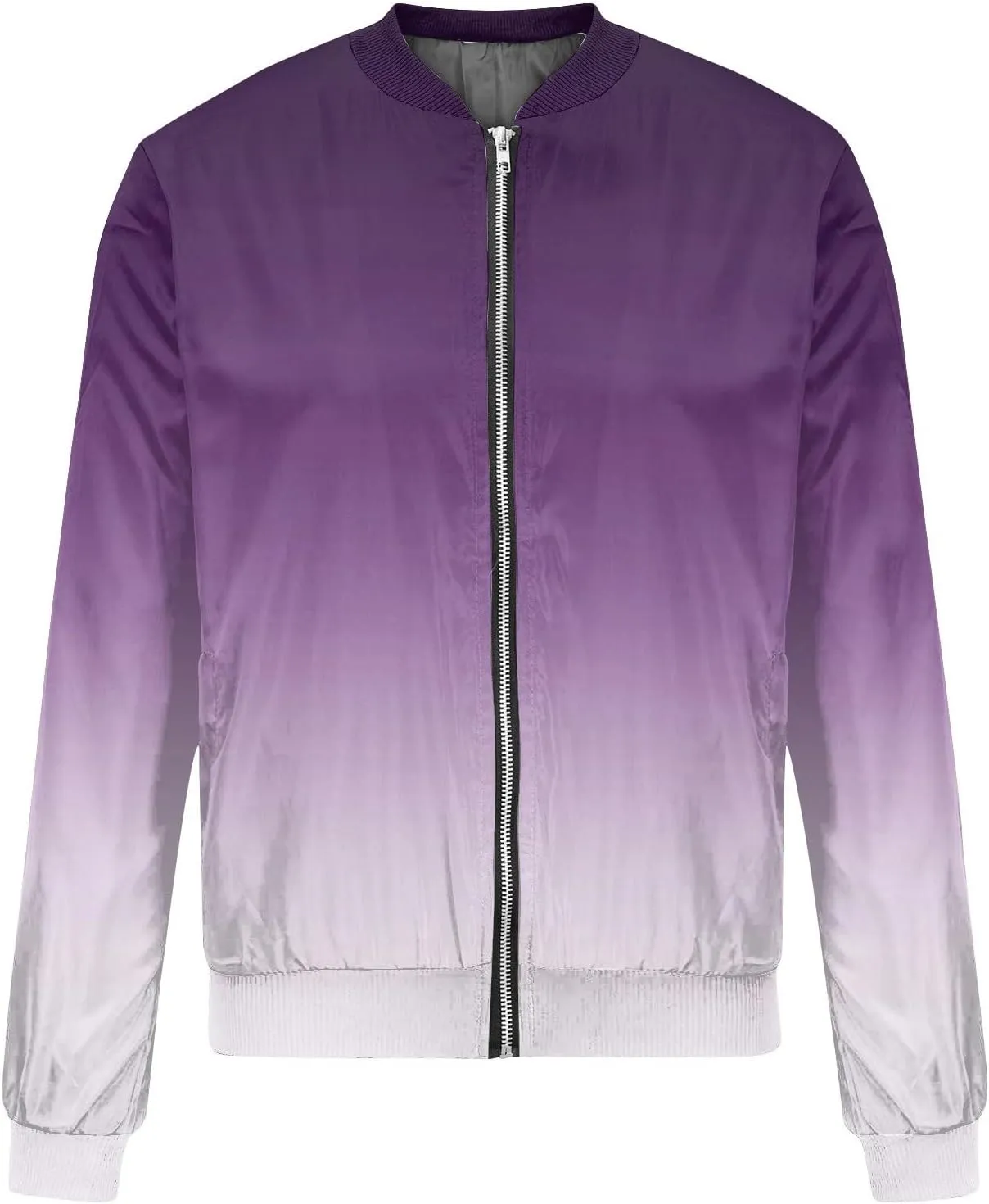Women's Casual Floral Zip Up Bomber Jacket Long Sleeve Coat Stand Collar Lightweight Short Outwear Tops