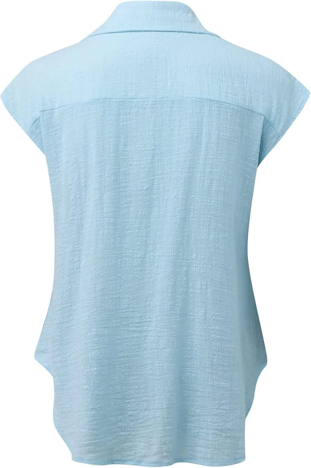 Women's Casual Shirt 2025 Summer Rolled Cuffed Short Sleeve Blouse Ladies Casual V Neck Shirts Beach Cotton Tops