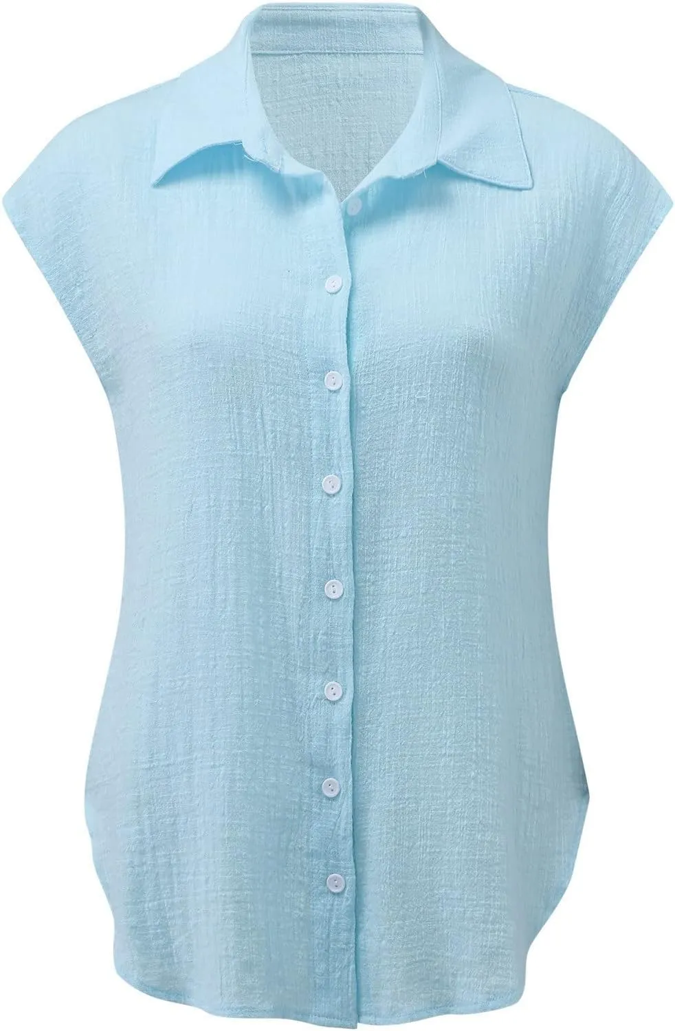 Women's Casual Shirt 2025 Summer Rolled Cuffed Short Sleeve Blouse Ladies Casual V Neck Shirts Beach Cotton Tops