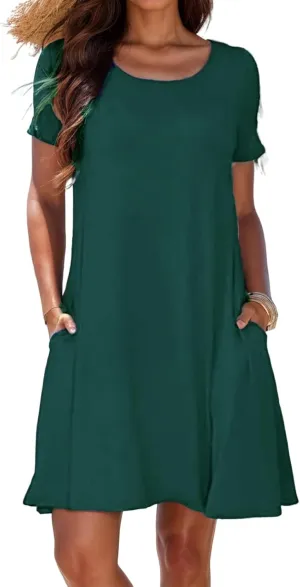 Womens Casual T Shirt Dress Summer Short Sleeve Swing Sundresses Swimsuit Coverup with Pockets