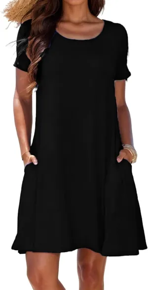 Womens Casual T Shirt Dress Summer Short Sleeve Swing Sundresses Swimsuit Coverup with Pockets