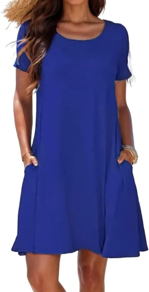 Womens Casual T Shirt Dress Summer Short Sleeve Swing Sundresses Swimsuit Coverup with Pockets