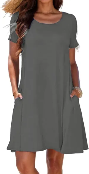Womens Casual T Shirt Dress Summer Short Sleeve Swing Sundresses Swimsuit Coverup with Pockets