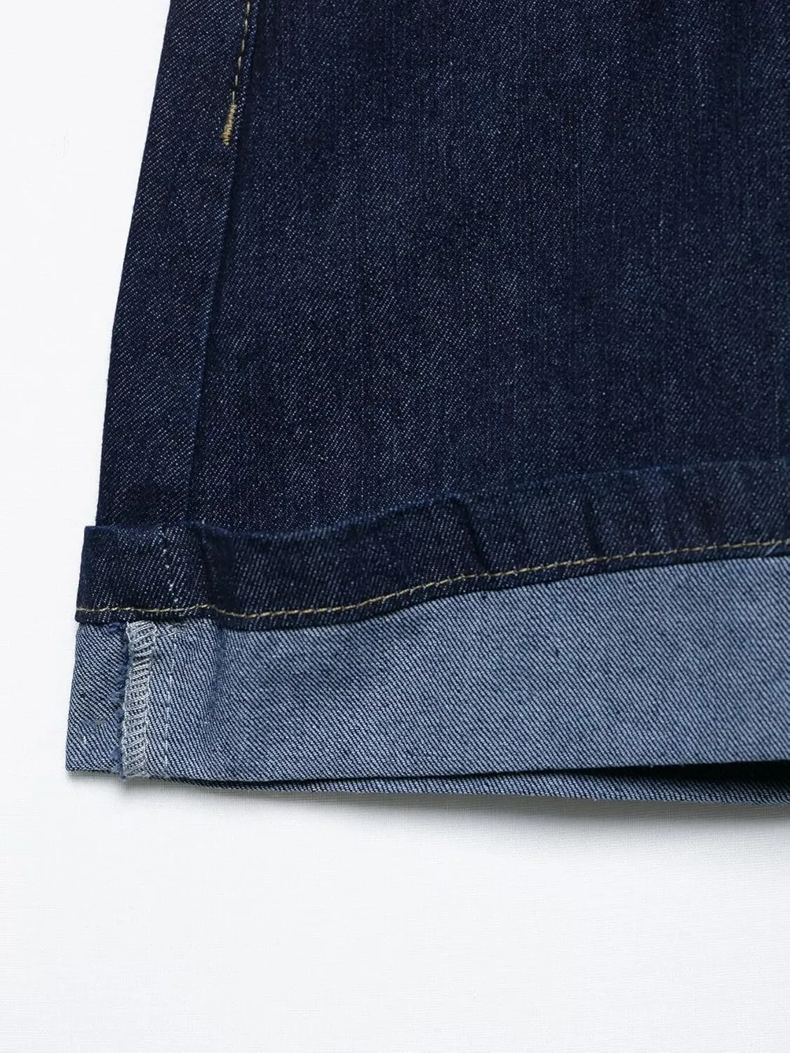 Women's Classic Vintage Short Denim Skirt, Cuffed Hem with Utility Pockets