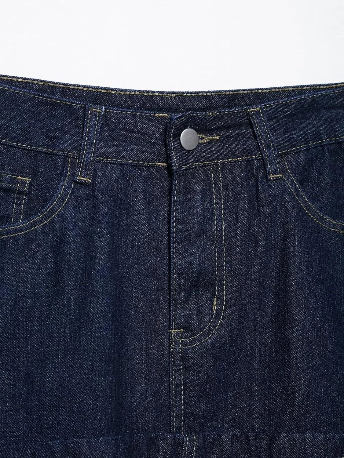 Women's Classic Vintage Short Denim Skirt, Cuffed Hem with Utility Pockets