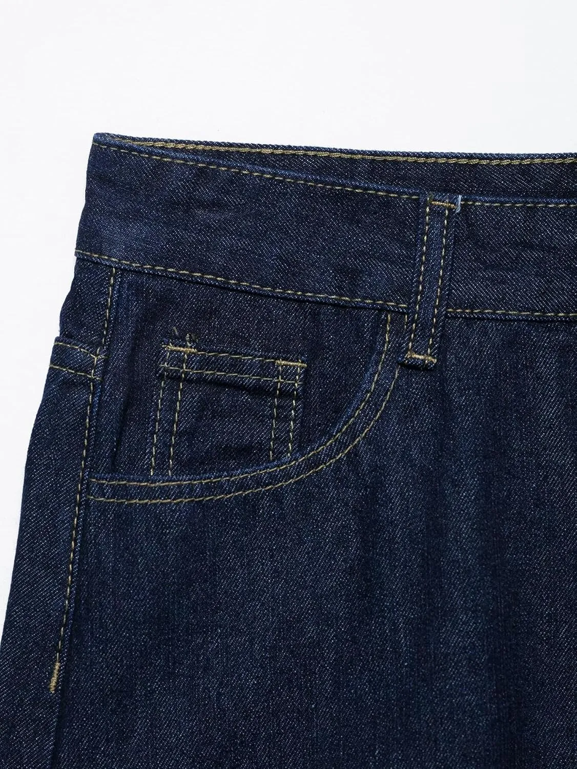 Women's Classic Vintage Short Denim Skirt, Cuffed Hem with Utility Pockets
