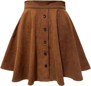 Womens Corduroy Skirts High Waist Button Front A-line Short Mini Skirt Y2k Stretch Waist Pleated Mini Skirt
