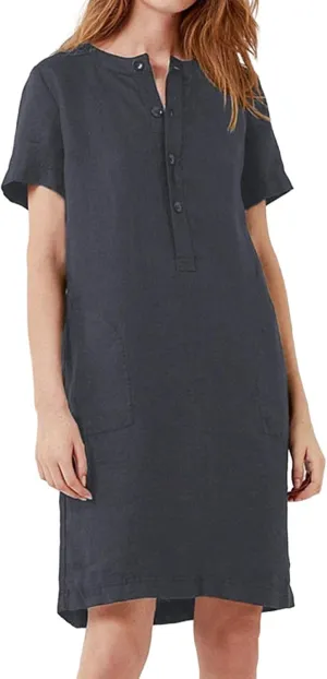 Womens Cotton Linen Shirt Dress Summer Casual Loose Short Sleeve Tshirts Button Down Beach Cover Up Dress with Pocket