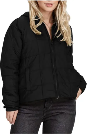 Womens Cropped Hooded Puffer Jacket Down Coats Winter Warm Cotton Padded Short Outerwear with Pockets