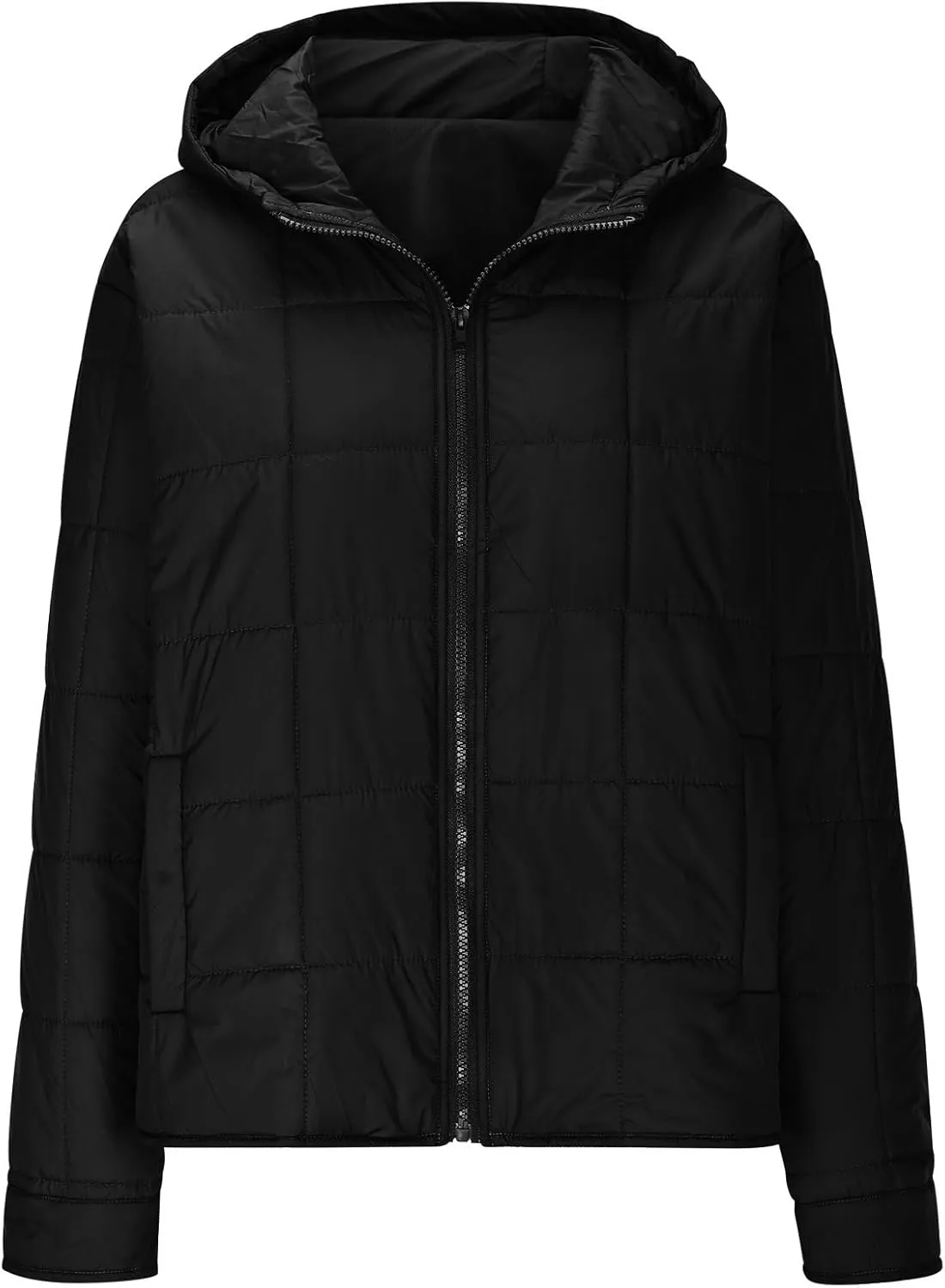 Womens Cropped Hooded Puffer Jacket Down Coats Winter Warm Cotton Padded Short Outerwear with Pockets