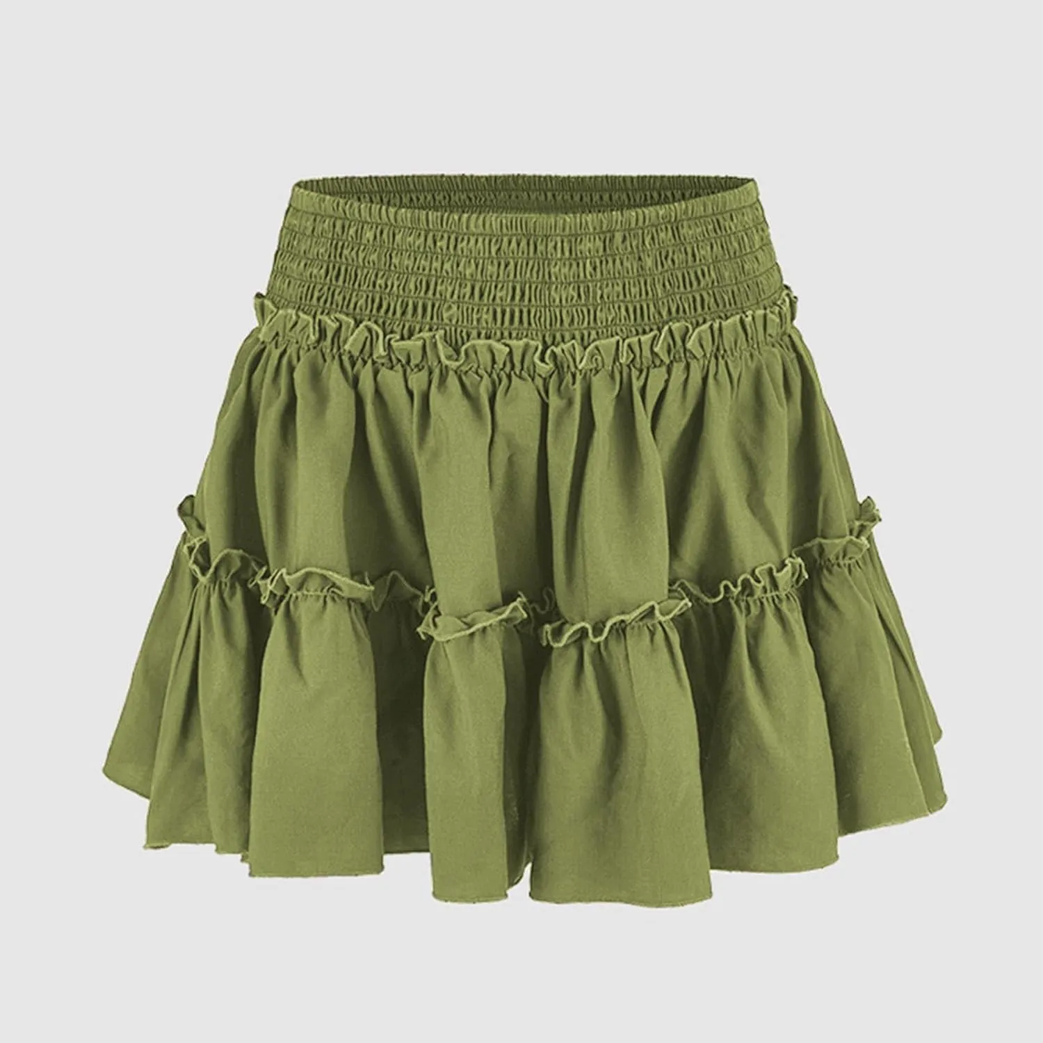 Women's Cute High Elastic Waist Tiered Ruffle Mini Skirt Ladies Summer Tennis Swim Flowy Beach Skirts Built-in Shorts
