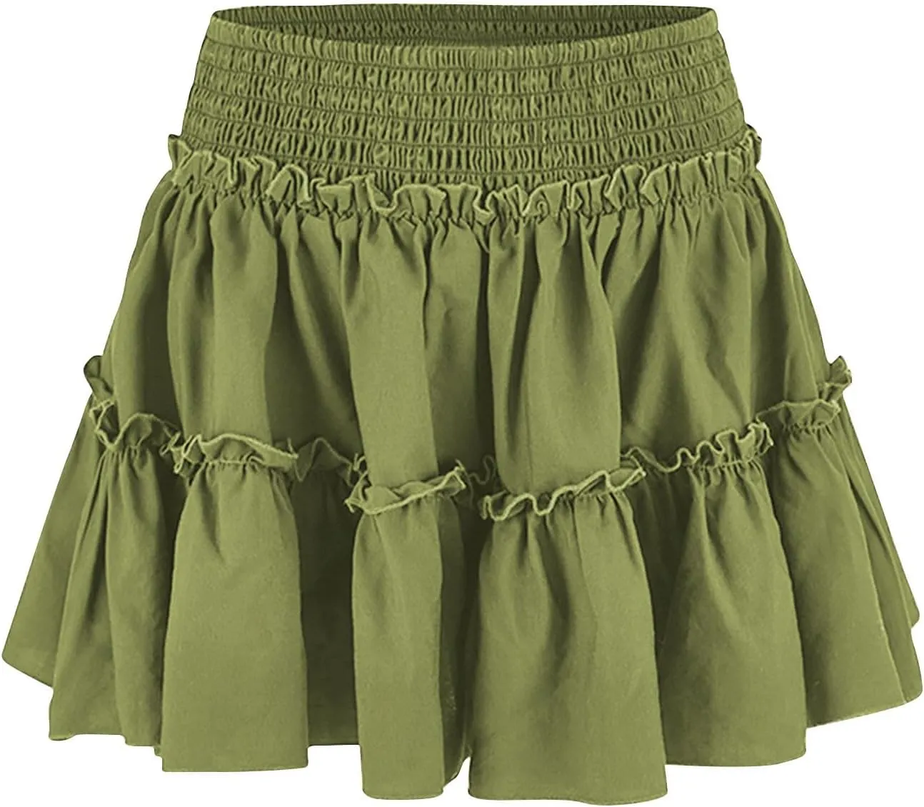 Women's Cute High Elastic Waist Tiered Ruffle Mini Skirt Ladies Summer Tennis Swim Flowy Beach Skirts Built-in Shorts