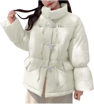 Women's Fashion Puffer Jackets Dressy Casual Stand Collar Bubble Coats Cardigan Teen Girls Baggy Quilted Down Jackets