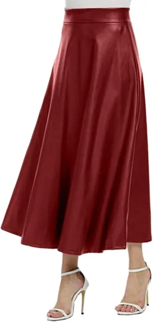 Womens Faux Leather Maxi Skirts Fashion Solid Versatile Zip Back Ruched Midi Skirt Soft Comfy A Line Skirt 2025 Skirt