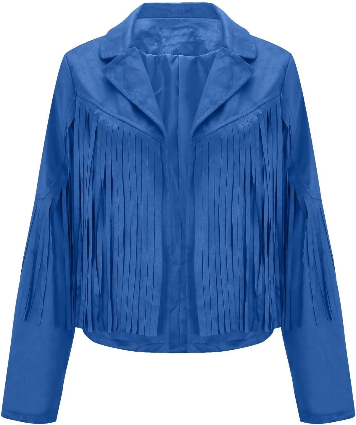 Women's Faux Suede Leather Fringe Jacket Cowgirl Crop Moto Biker Jackets Open Front Tassel Coat Tops 2024 Trendy