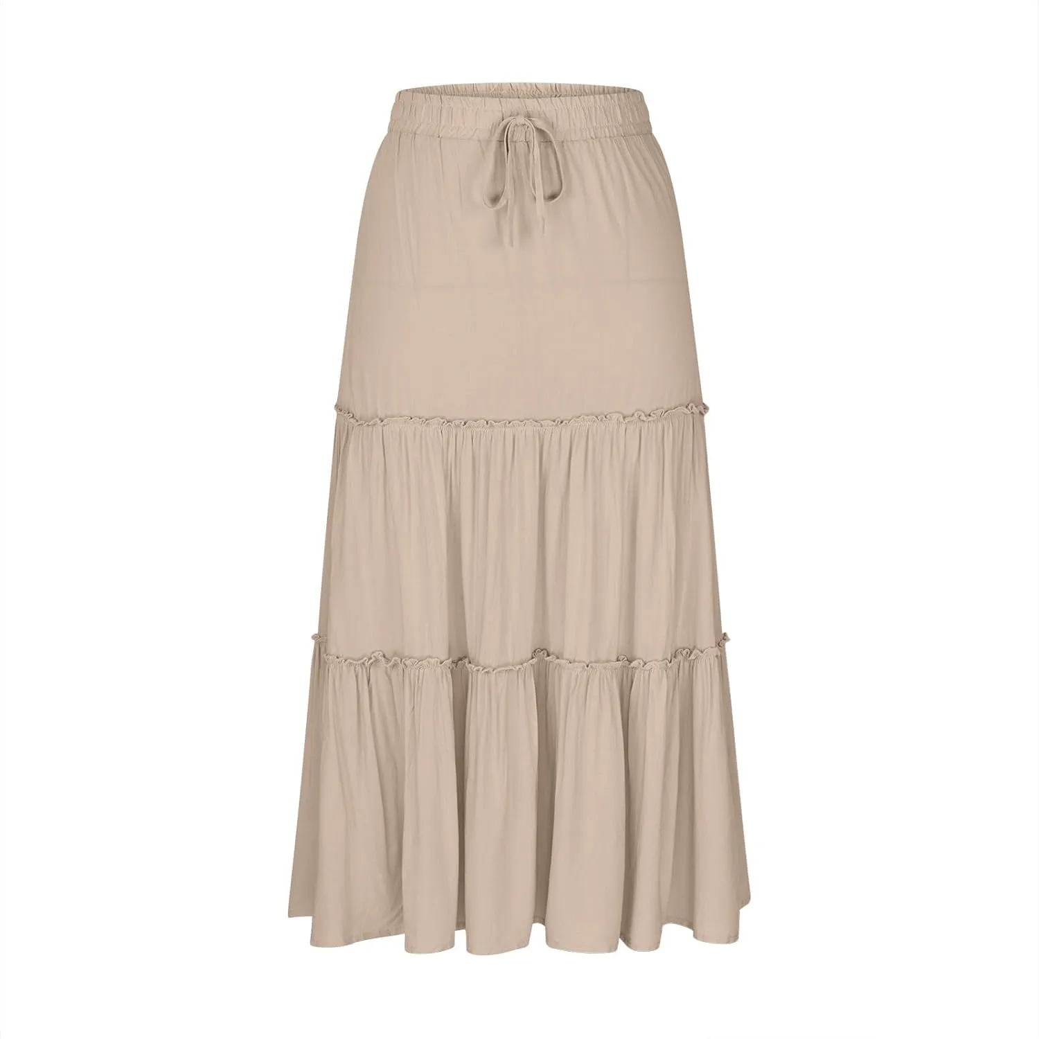 Womens Flowy Boho Maxi Skirt Elastic High Waist A Line Pleated Tiered Summer Casual Graduation Beach Long Skirts with Pockets