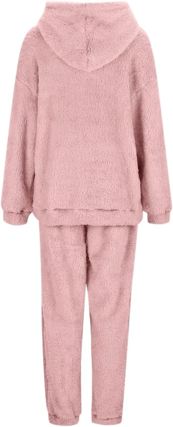Women's Fuzzy Fleece Sweatsuits Winter Fluffy Loungewear Sleepwear Casual Hoodies and Pants Lounge Pajamas Sets