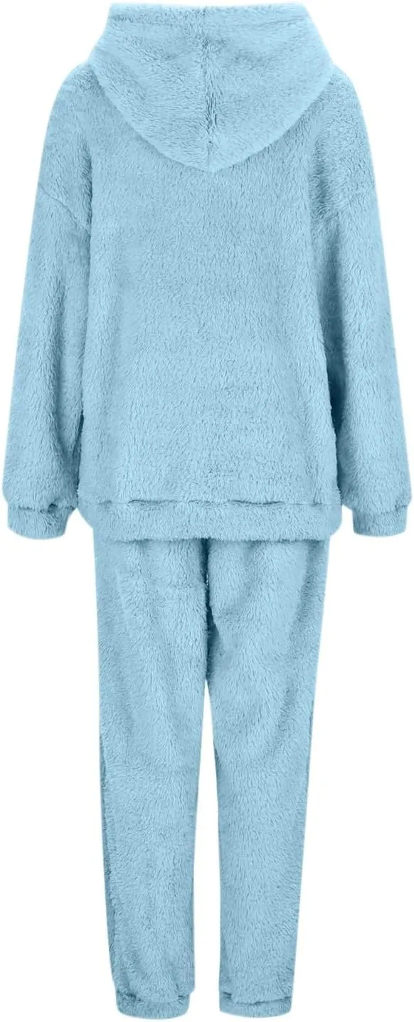 Women's Fuzzy Fleece Sweatsuits Winter Fluffy Loungewear Sleepwear Casual Hoodies and Pants Lounge Pajamas Sets