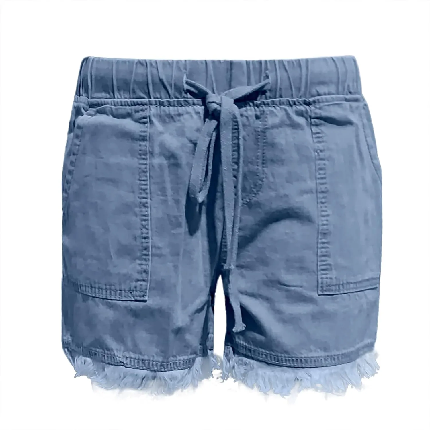 Womens High Waisted Denim Shorts Casual Baggy Trendy Short Pants Elastic Waist Drawstring Frayed Raw Hem Shorts