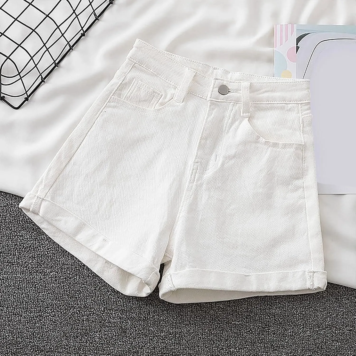 Women's High Waisted Stretchy Denim Shorts Casual Summer Wide Leg Jean Shorts Trendy A Line Design Loose Fit Jorts