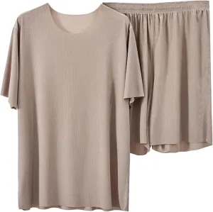 Womens Ice Silk 2 Piece Summer Lounge Short Sleeve Tops and Shorts Loungewear Sets