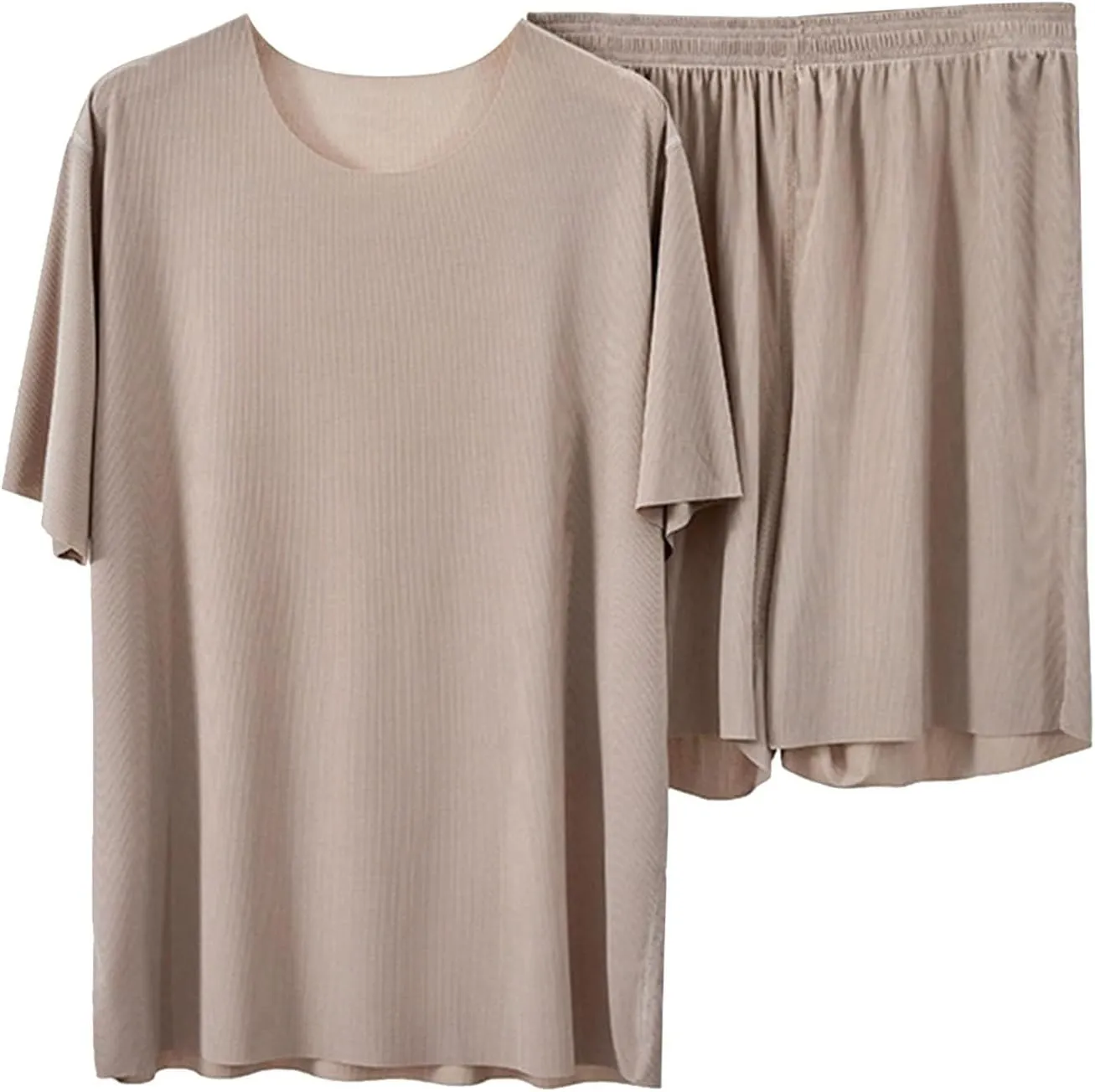 Womens Ice Silk 2 Piece Summer Lounge Short Sleeve Tops and Shorts Loungewear Sets