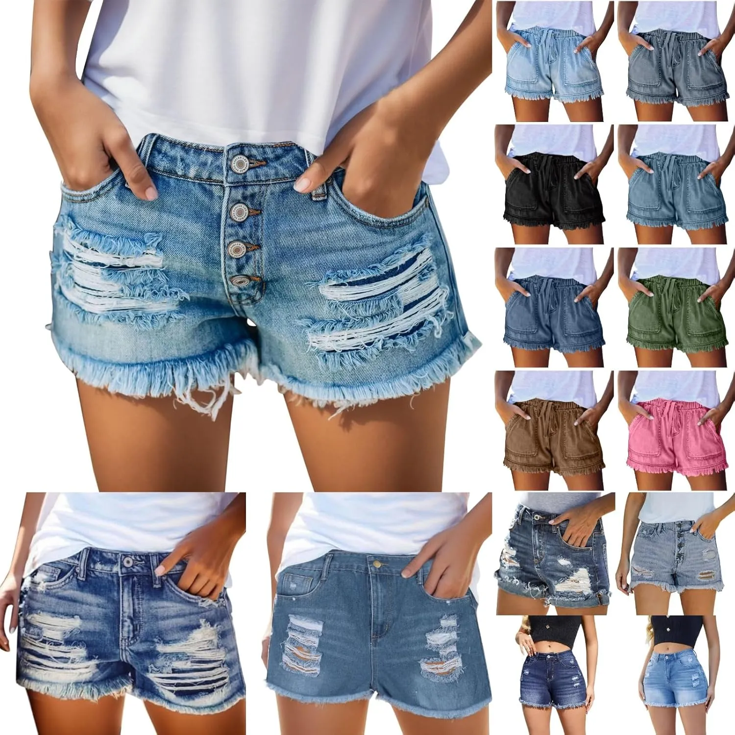 Womens Jean Shorts Plus Size High Waisted Stretchy Casual Denim Shorts Ripped Frayed Hem Summer Trendy Holiday Pants