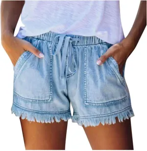 Womens Jean Shorts Plus Size High Waisted Stretchy Casual Denim Shorts Ripped Frayed Hem Summer Trendy Holiday Pants