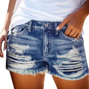 Womens Jean Shorts Plus Size High Waisted Stretchy Casual Denim Shorts Ripped Frayed Hem Summer Trendy Holiday Pants