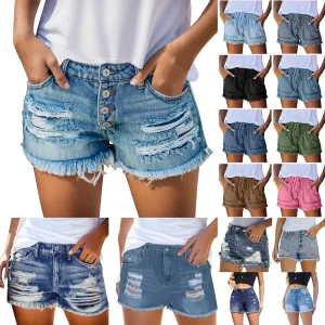 Womens Jean Shorts Plus Size High Waisted Stretchy Casual Denim Shorts Ripped Frayed Hem Summer Trendy Holiday Pants